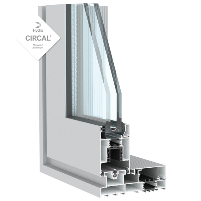 grijze aluminium schuifdeur hoekmodel met dubbel glas en isolatie voor een maximale lichtinval bij dit schuifsysteem