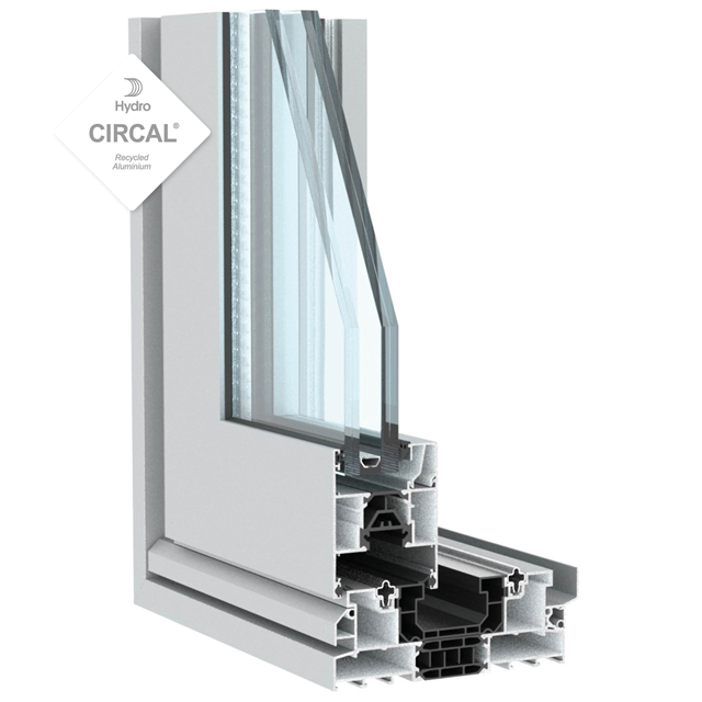 grijze aluminium schuifdeur hoekmodel met dubbel glas en isolatie voor een maximale lichtinval bij dit schuifsysteem