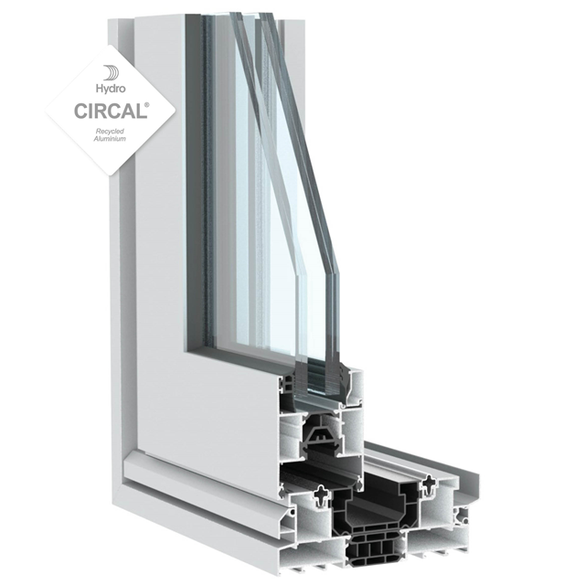 grijze aluminium schuifdeur hoekmodel met dubbel glas en isolatie voor een maximale lichtinval bij dit schuifsysteem