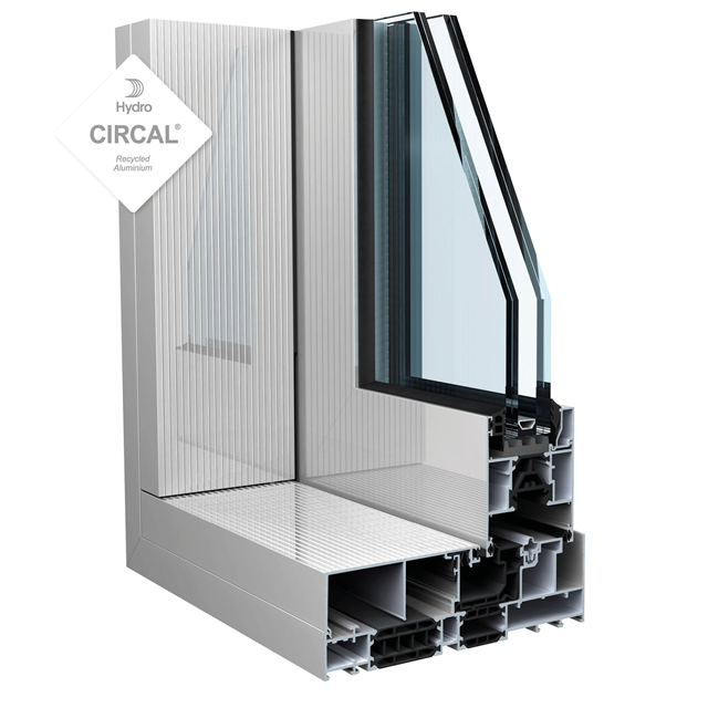 grijze aluminium schuifdeur hoekmodel met dubbel glas en isolatie voor een maximale lichtinval bij dit schuifsysteem