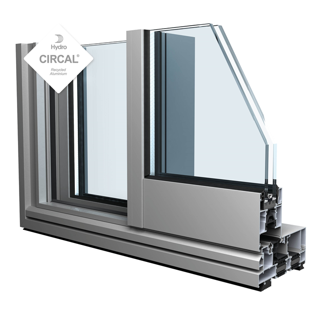 grijze aluminium schuifdeur hoekmodel met dubbel glas en isolatie voor een maximale lichtinval bij dit schuifsysteem