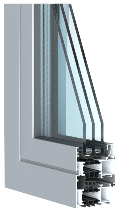 grijs aluminium raam hoekmodel met driedubbel glas en isolatie voor thermische prestaties 