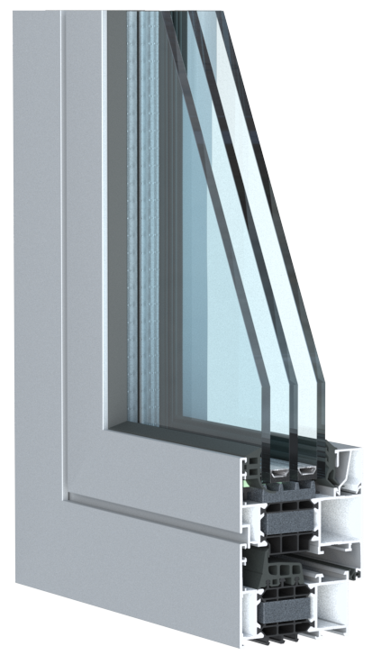 grijs aluminium raam hoekmodel met driedubbel glas en isolatie voor thermische prestaties 