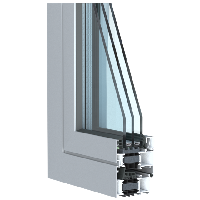 grijs aluminium raam hoekmodel met driedubbel glas en isolatie voor thermische prestaties 