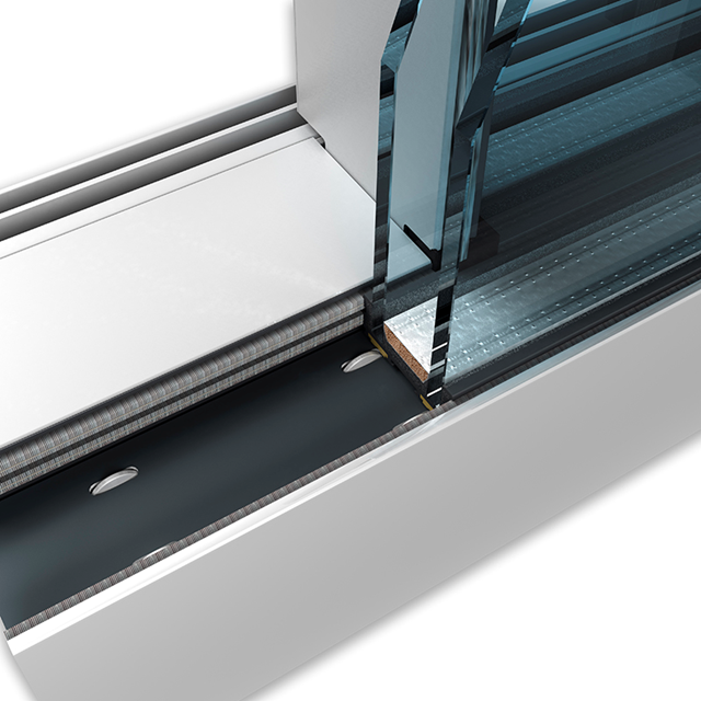 grijze aluminium schuifdeur hoekmodel met dubbel glas en isolatie voor een maximale lichtinval waar motorisatie mogelijk is en de fonctionaliteit een hoogtepunt bereikt bij dit schuifsysteem