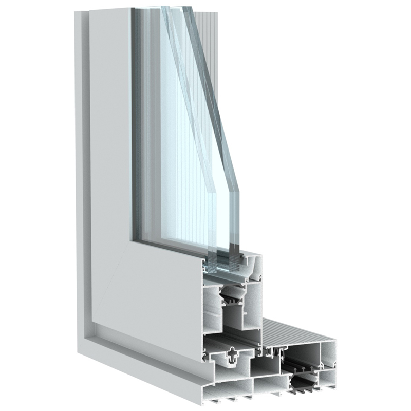 Modèle d'angle de porte coulissante en aluminium gris avec double vitrage et isolation pour un maximum de luminosité avec ce système coulissant