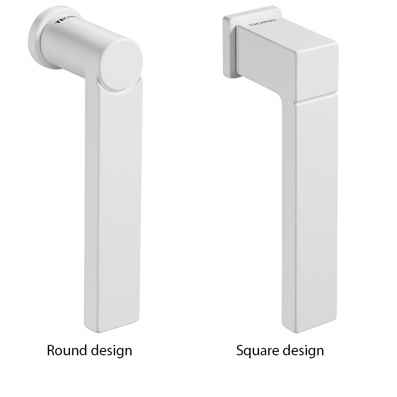 aluminium handvat met witkleurige afwerking in rond en vierkant design