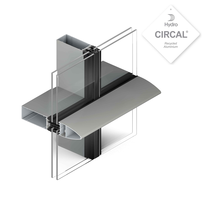 duurzame aluminium gevel met dubbel glas voor een maximale lichtinval dankzij grote glaseenheden die geïntegreerd kunnen worden in deze gordijngevel 