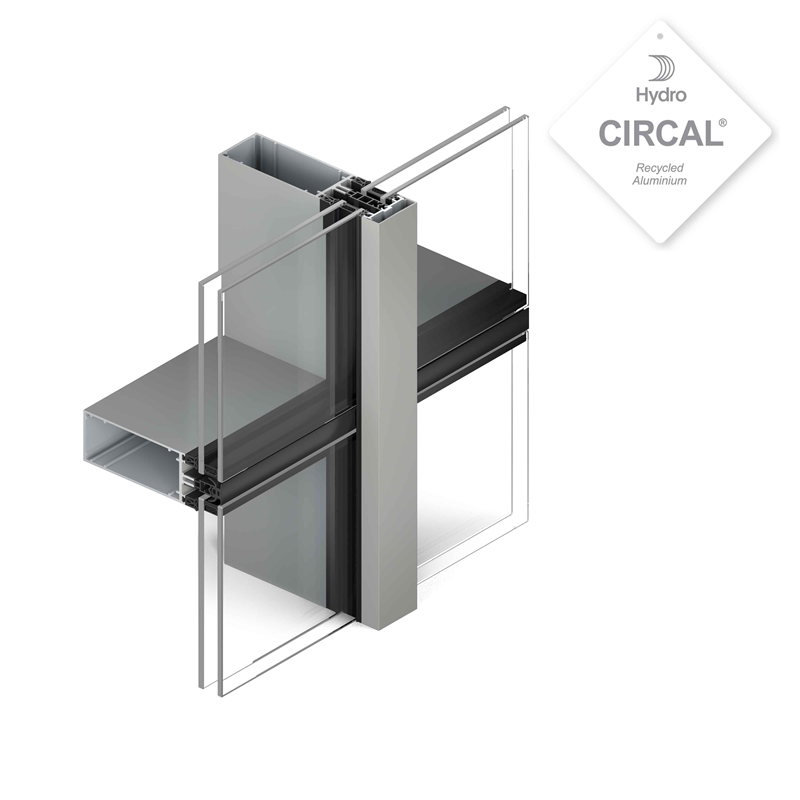 duurzame aluminium gevel met dubbel glas voor een maximale lichtinval dankzij grote glaseenheden die geïntegreerd kunnen worden in deze gordijngevel 