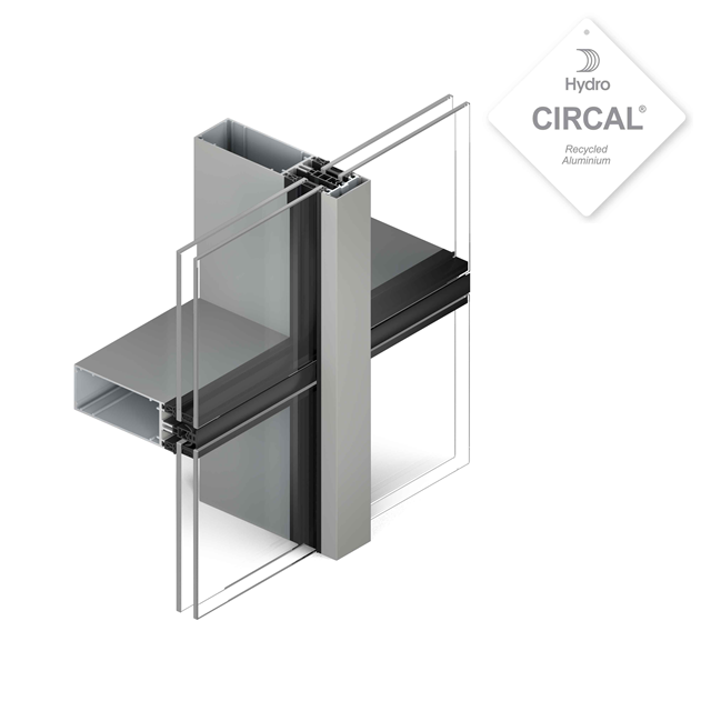 duurzame aluminium gevel met dubbel glas voor een maximale lichtinval dankzij grote glaseenheden die geïntegreerd kunnen worden in deze gordijngevel 