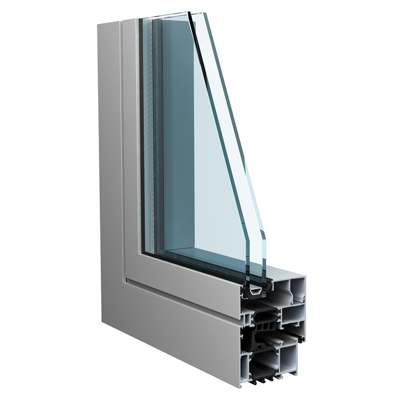 grijs aluminium raam hoekmodel met dubbel glas en isolatie