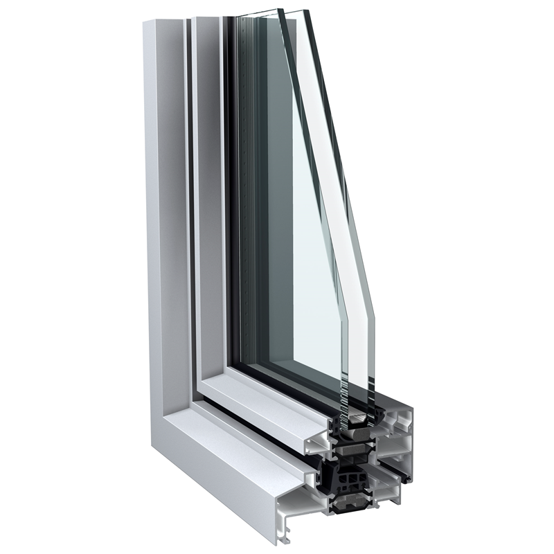 modèle de fenêtre d'angle en aluminium gris avec double vitrage et isolation