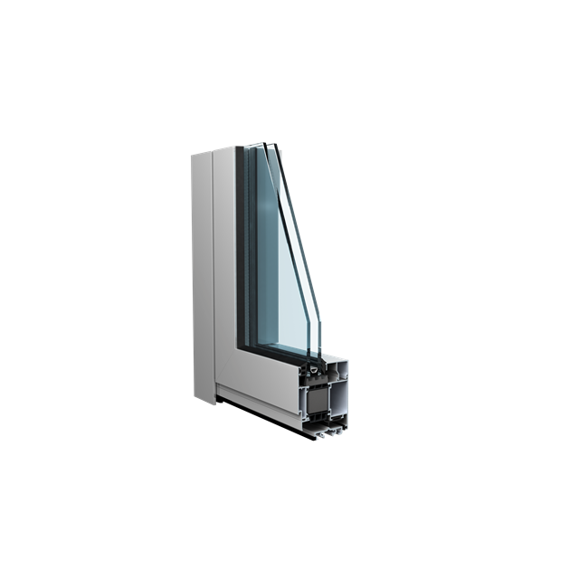 grijze aluminium deur hoekmodel met dubbel glas en isolatie wat zorgt voor meer veiligheid, comfort en gebouwbeheer